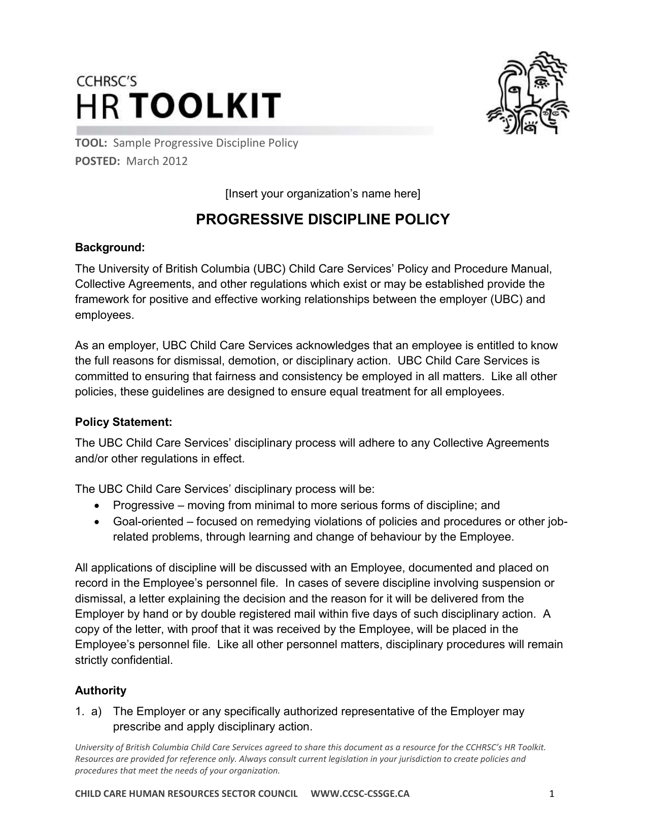 Progressive Discipline Policy Child Care Human Resources Sector