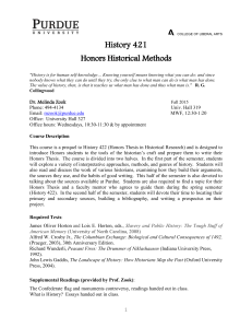 COLLEGE OF LIBERAL ARTS History 421 Honors Historical