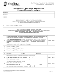 Registry Study Submission Application for Change of Principal