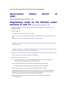 Environmental Standards for Hazardous Wastes Regulations