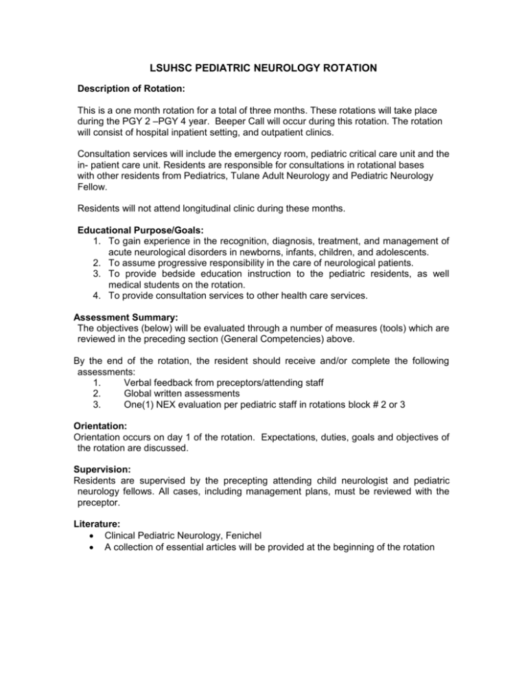 PEDIATRIC NEUROLOGY HOSPITAL ROTATION