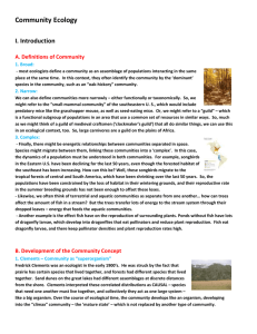 Community Ecology I. Introduction A. Definitions of Community 1