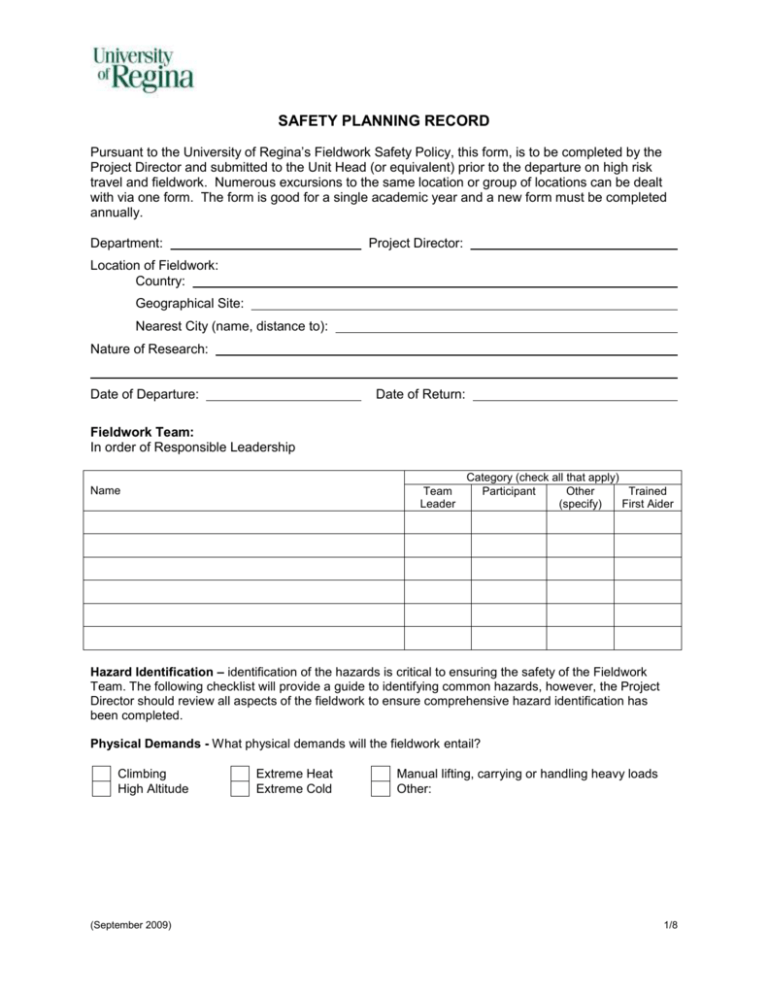 Safety Planning Record (word doc)