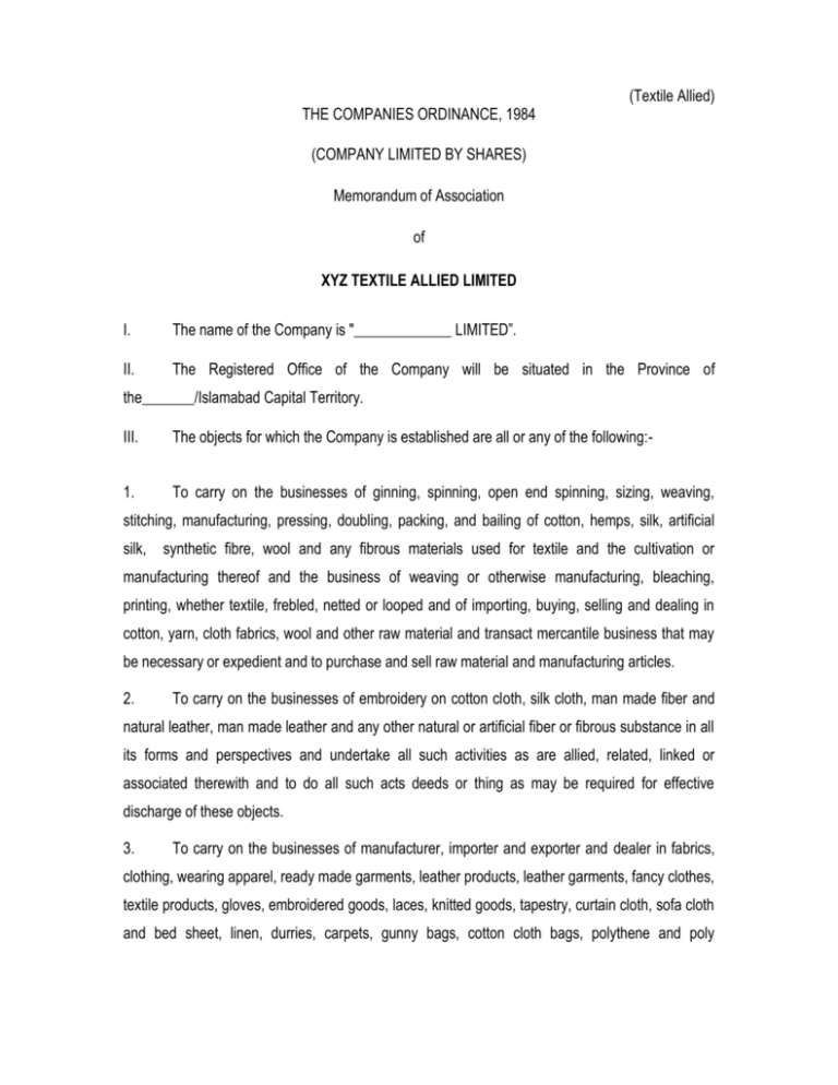 Memorandum Of Association