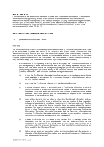 BVCA - PRO-FORMA CONFIDENTIALITY LETTER