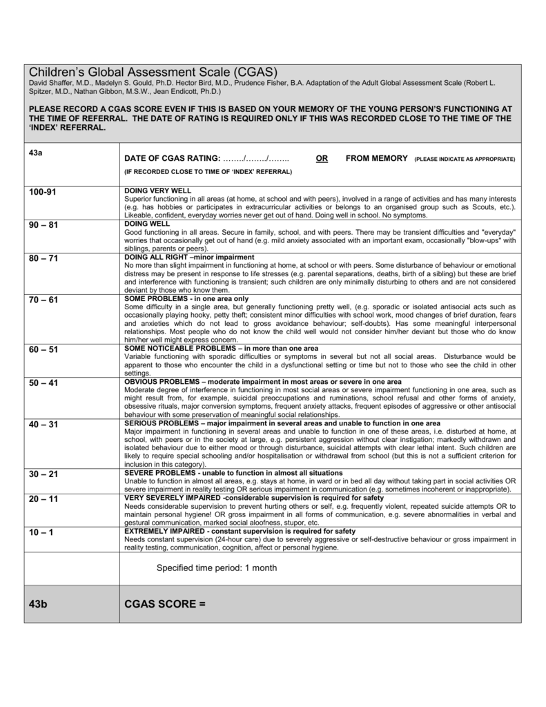 Children s Global Assessment Scale CGAS 