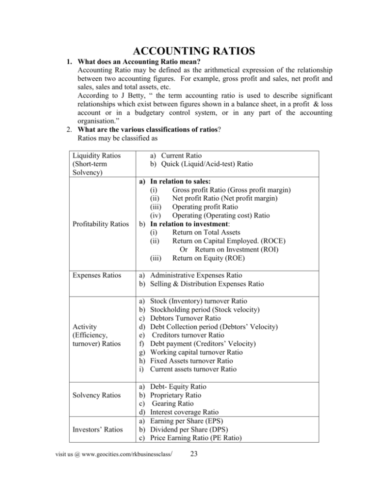 ACCOUNTING RATIOS