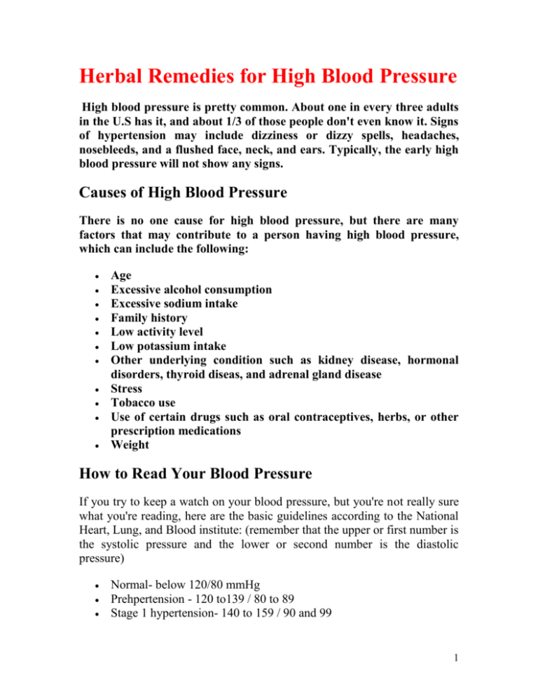Herbal Remedies For High Blood Pressure