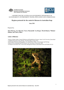Hygiene protocols for the control of diseases in Australian frogs