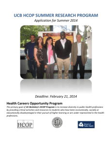 UCB HCOP SUMMER RESEARCH PROGRAM Application for