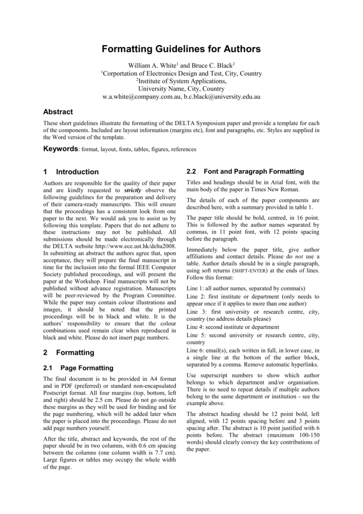 Ieee Paper Template Department Of Electronic Computer