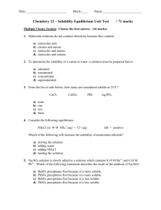Chemistry 12 – Solubility Equilibrium Unit Test