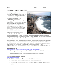 Earthquakes webquest