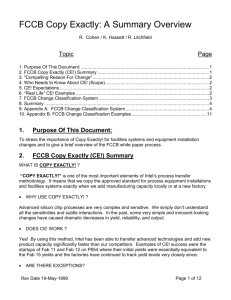 2. FCCB Copy Exactly (CE!) Summary