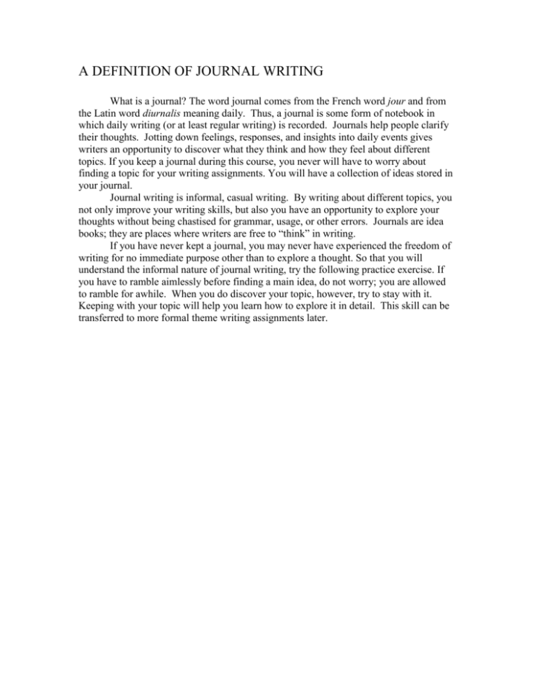 A DEFINITION OF JOURNAL WRITING