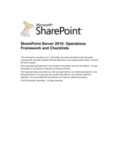 SharePoint Server 2010: Operations Framework and Checklists