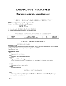 MSDS for MAGNESIUM CARBONATE, N-HYDRATE Page 1