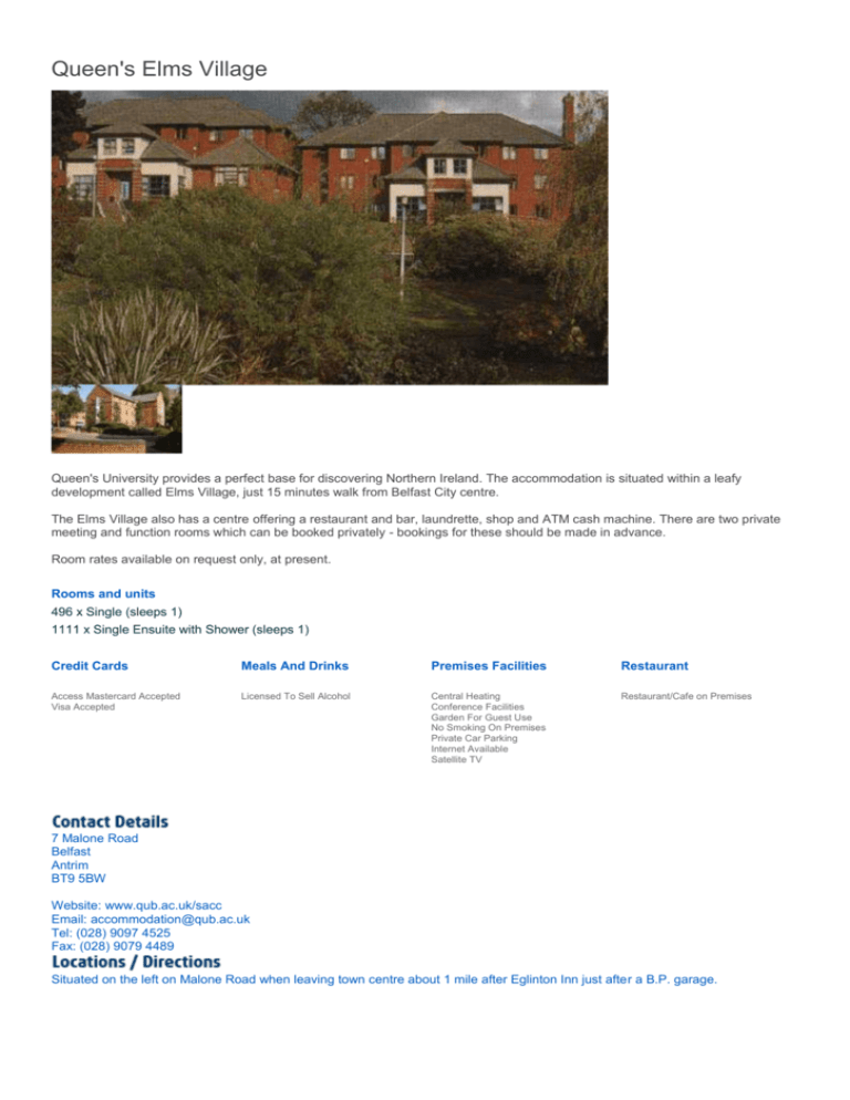 Queen`s Elms Village Queen`s University Belfast
