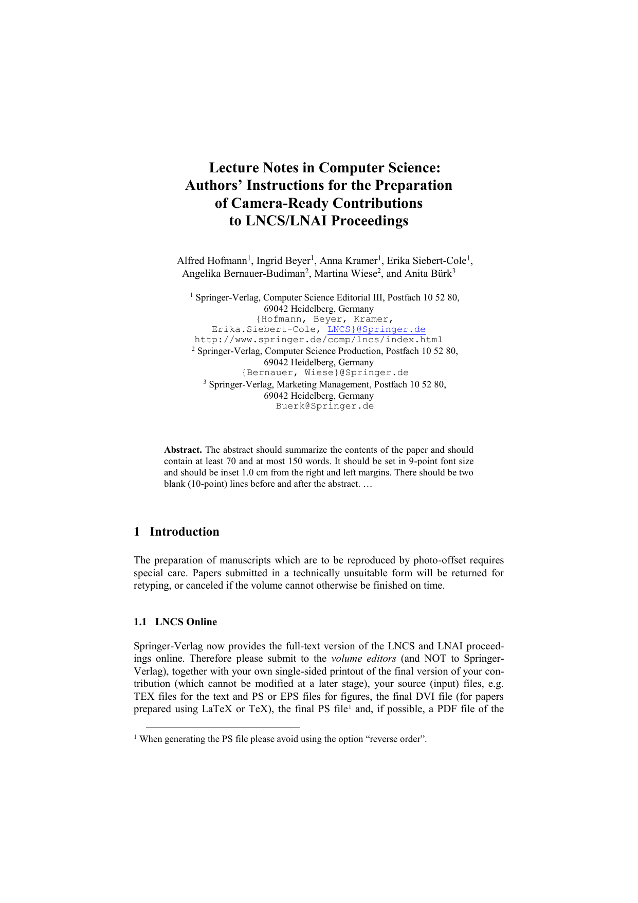 Lecture Notes In Computer Science Latex Template