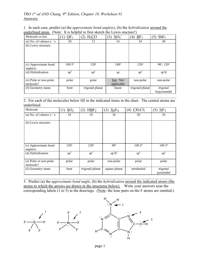 VSEPR Wkst 1 Answers