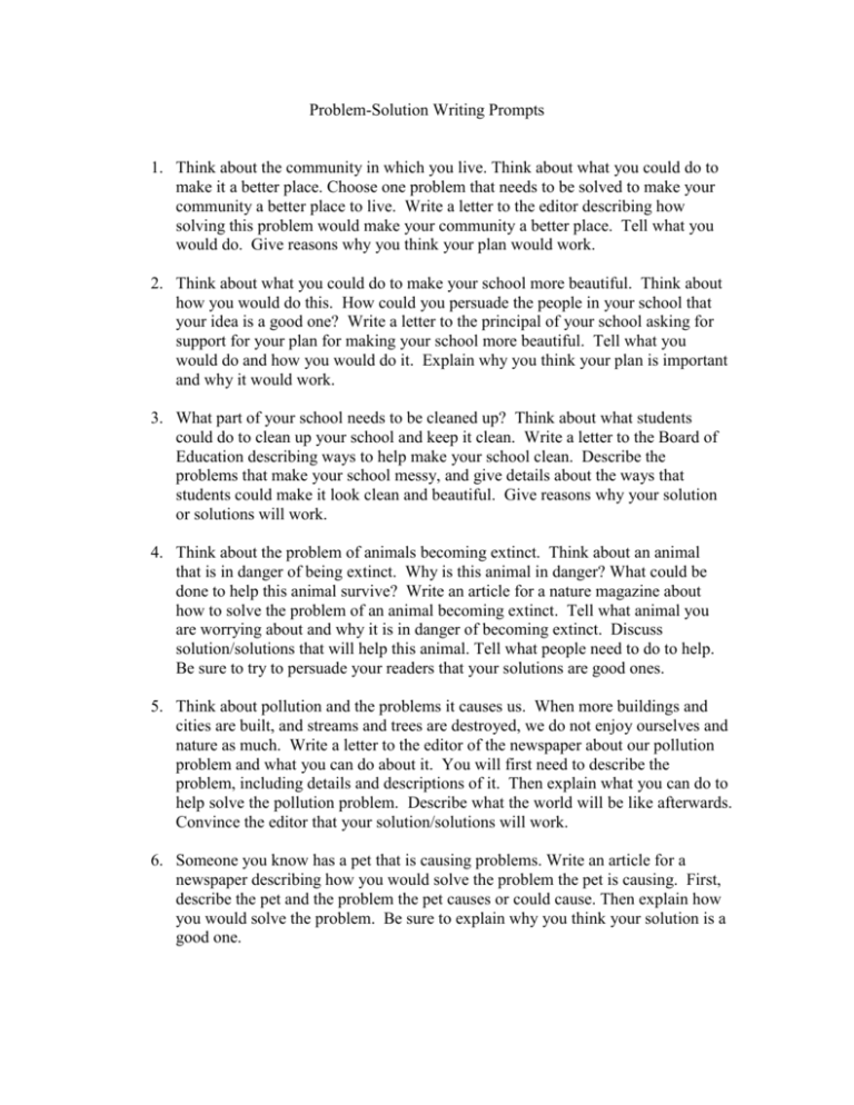 Problem Solving Writing Prompts