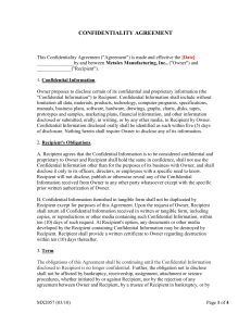 CONFIDENTIALITY AGREEMENT - Metalex Manufacturing Inc.