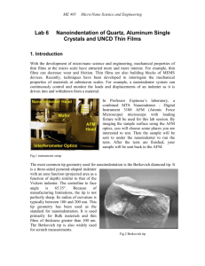 Lab 6 Nanoindentation of Quartz, Aluminum Single