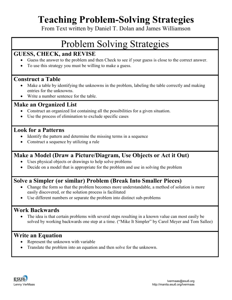 problem solving strategies lesson plans