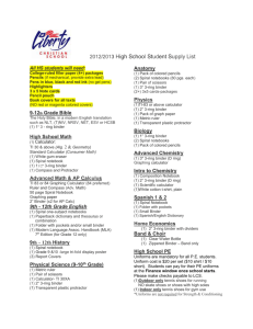 2012/2013 High School Student Supply List All HS students will