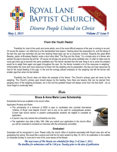 May 1, 2013 Volume 27 Issue 9 From the Youth Pastor Thankfully for