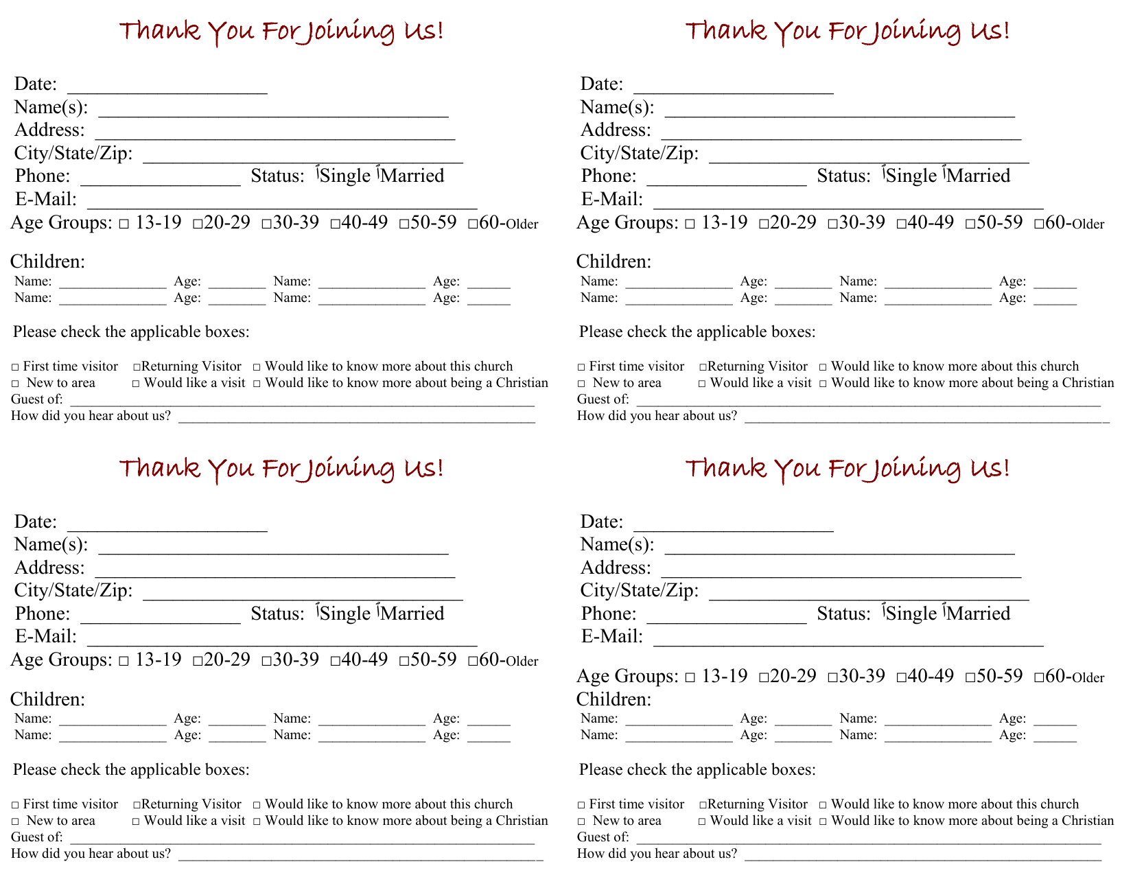 Church Visitor Card Template With Church Visitor Card Template