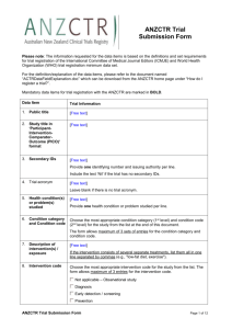 Specifications for ACTR (Australian Clinical Trials Registry