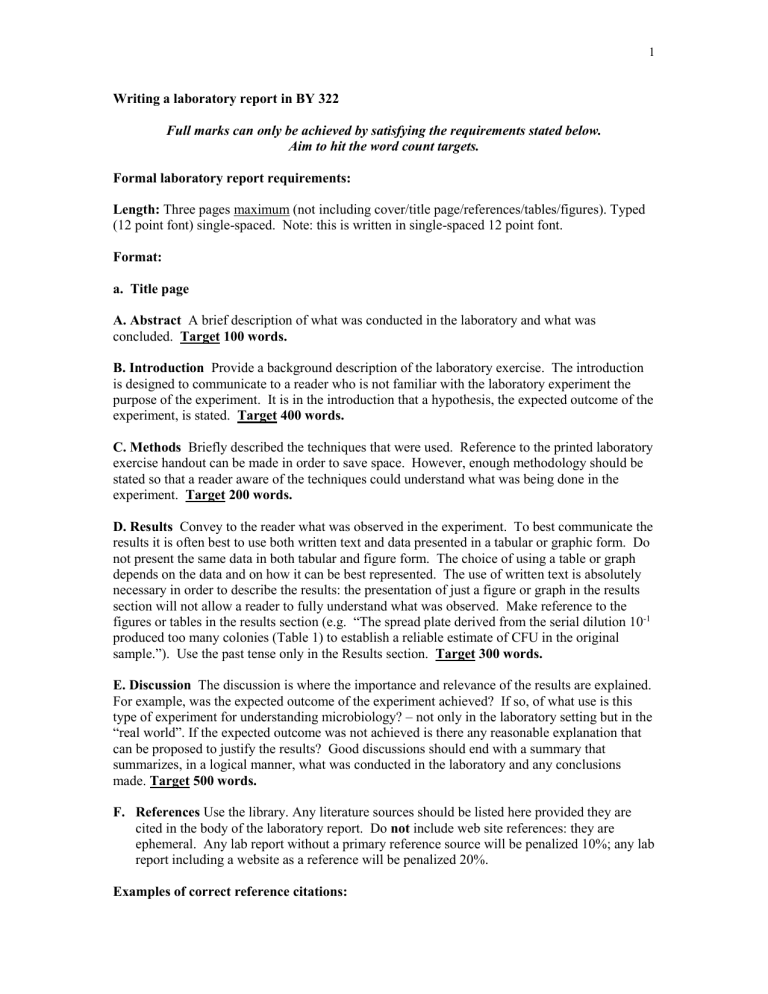 Writing A Laboratory Report In BY 322