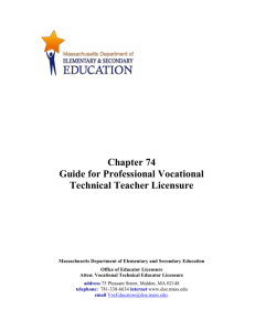 Ch. 74 Guide for Professsional Voc Tech Teacher Licensure