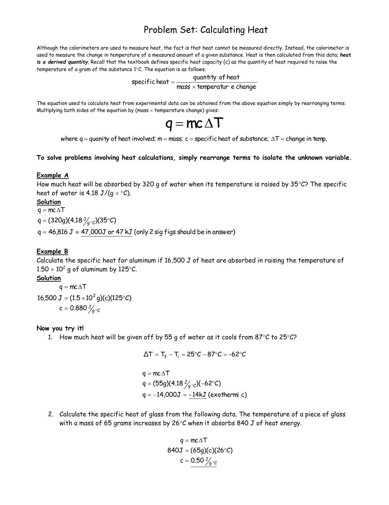 Problem Set 1 Calculating Heat