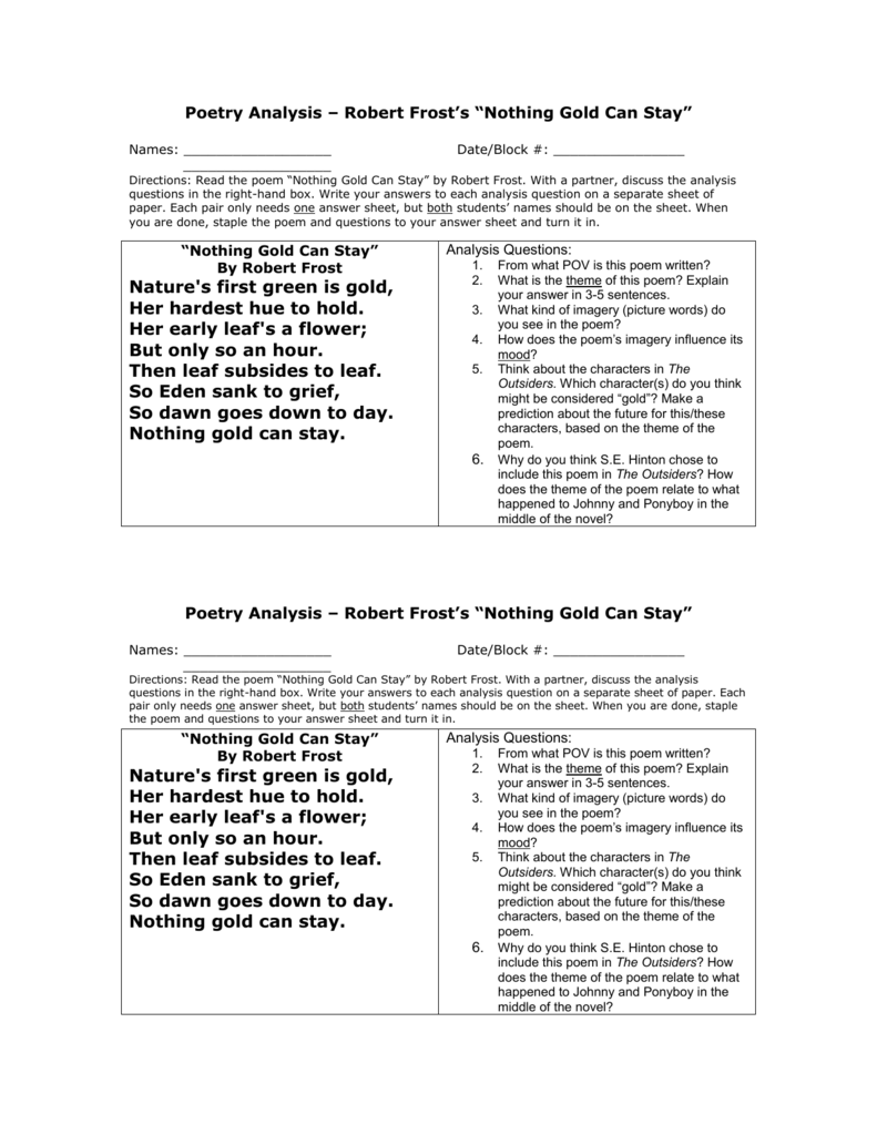 Analysis Of Nothing Gold Can Stay