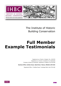 IHBC Full Membership Testimonial examples