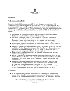 Marquette University`s Disability Documentation Policy
