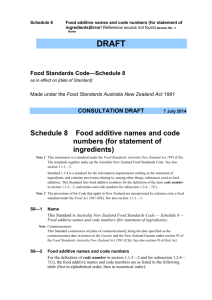 Schedule 8 Food additive names and code numbers (for statement