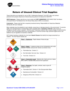 Return of Unused Clinical Trial Supplies - GlaxoSmithKline