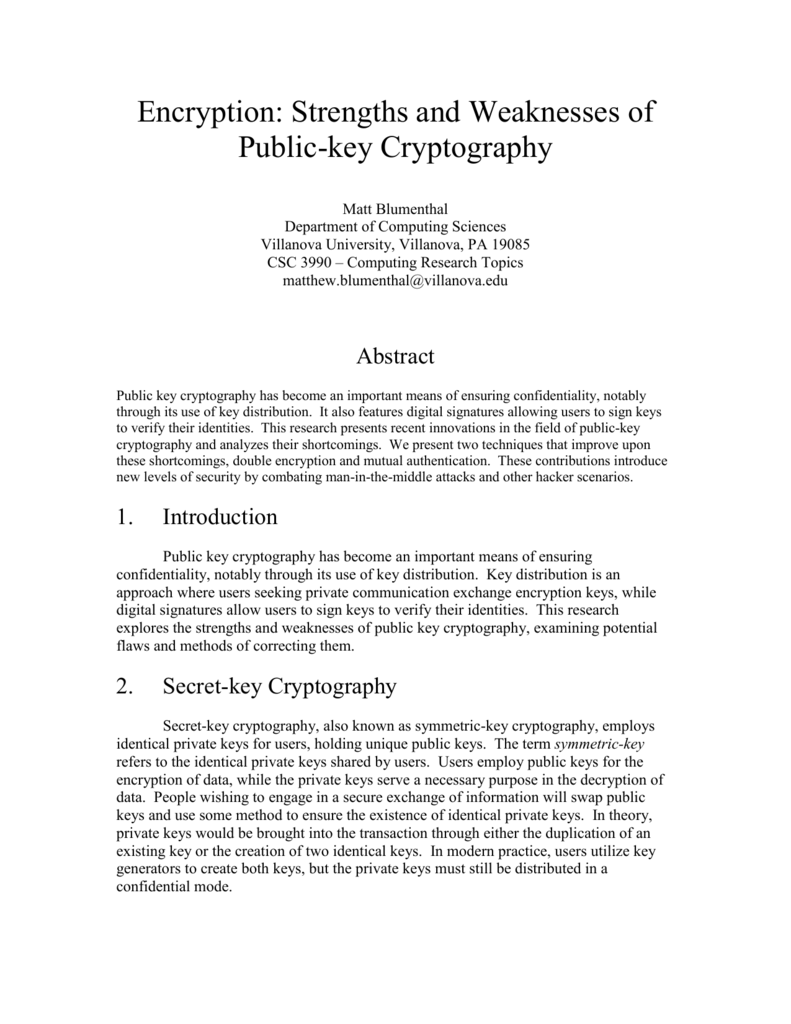 Strengths and Weaknesses of Public key Cryptography