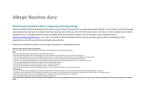 Allergic reaction diary - Central Manchester University Hospitals