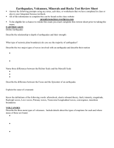 Earthquakes, Volcanoes, Minerals and Rocks Test Review Sheet