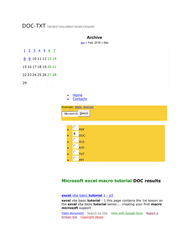 Microsoft Excel Macro Tutorial DOC Documents DOC