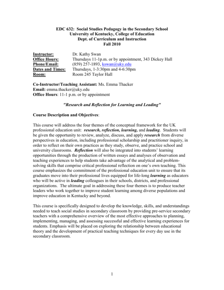 Secondary Social Studies Education Methods Course Syllabus