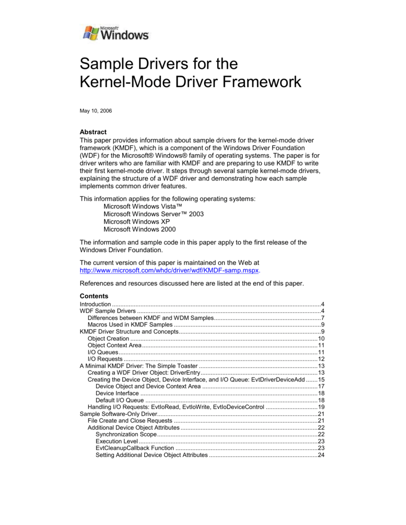 kernel mode driver framework 1.11 windows 7