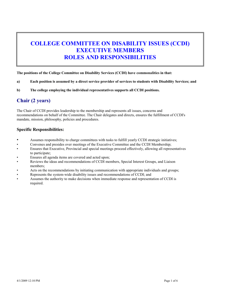 Ccdi Roles And Responsibilities College Committee On Disability