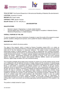 Post Doctoral Researcher in Microstructural Modelling of Materials