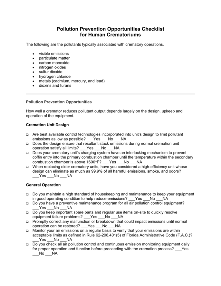 The following are the pollutants for which emission standards are to