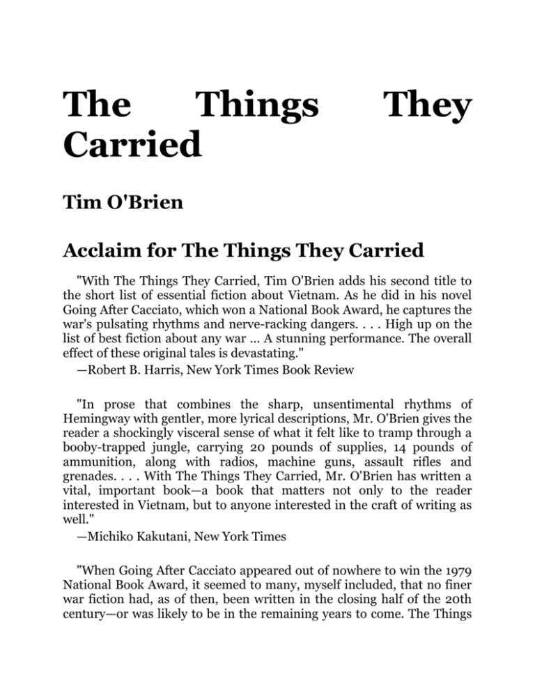 the things they carried by tim o'brien essay
